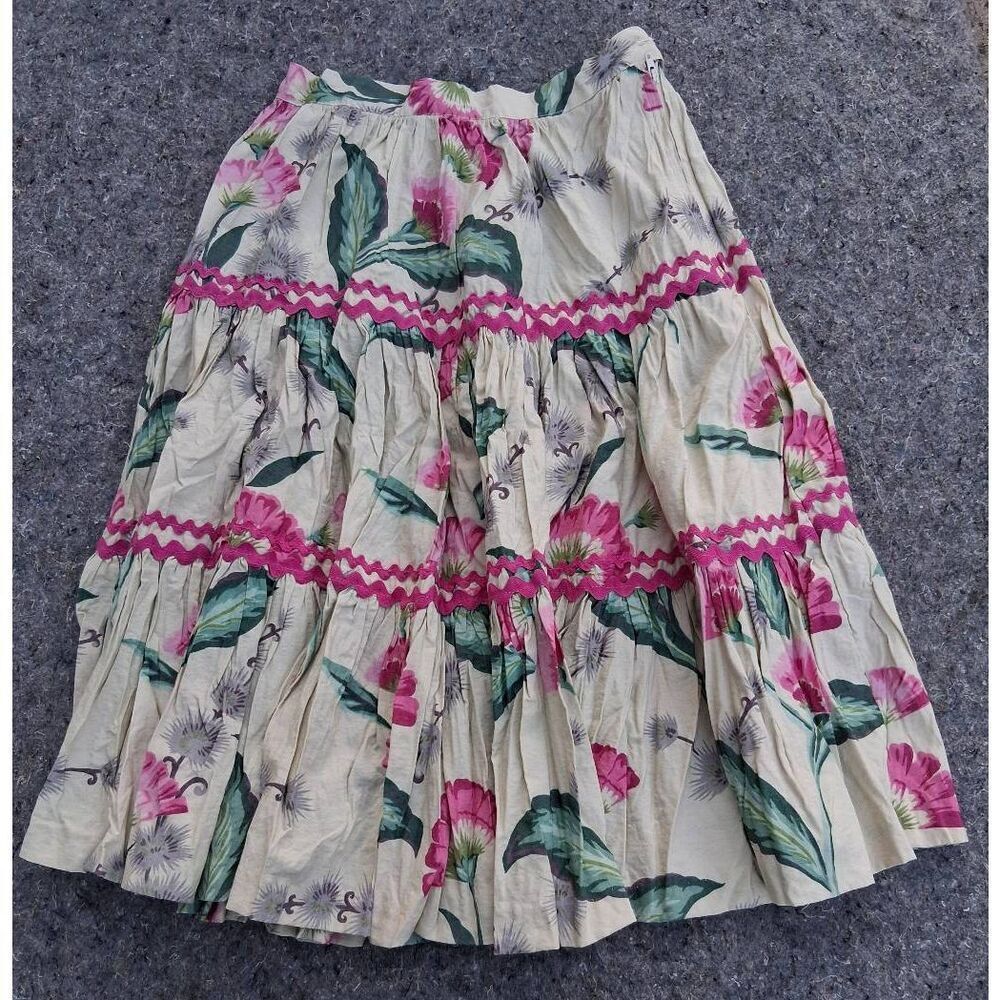 Vintage reminiscence womens size 24 waist midi tiered 80's skirt Stewart richer
